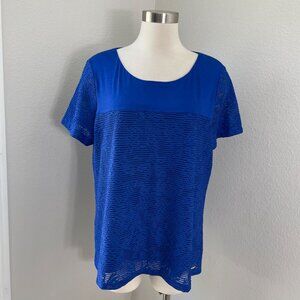 NEW Calvin Klein Womens Plus XXL Short Sleeve Textured Knit Top Blue Shirt
